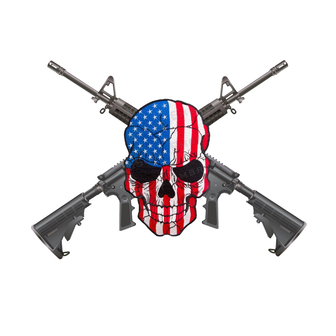 American flag skull with crossed M16 rifles