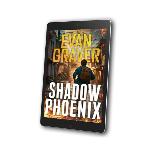 Ebook cover of 'Shadow Phoenix' by Evan Graver on a tablet screen.