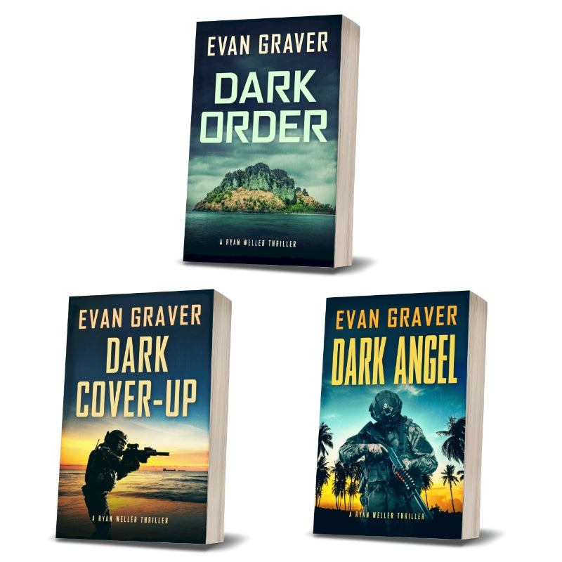 Three book covers of 'Dark Order', 'Dark Cover-Up', and 'Dark Angel' by Evan Graver on a white background.