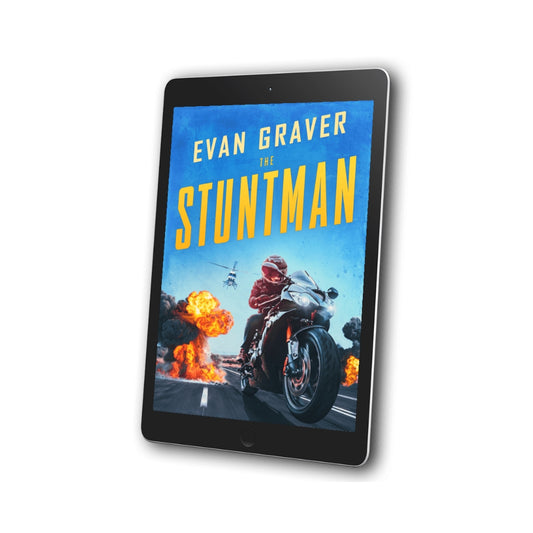 Ebook cover of 'The Stuntman' by Evan Graver on a tablet screen