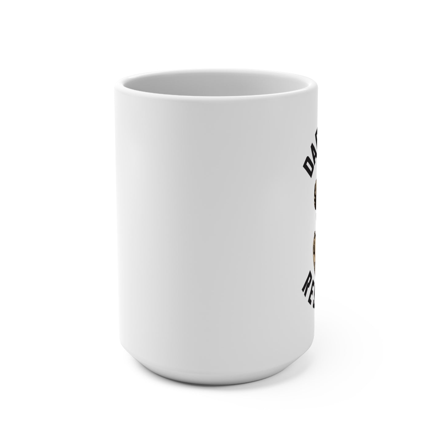 White mug with text on a white background