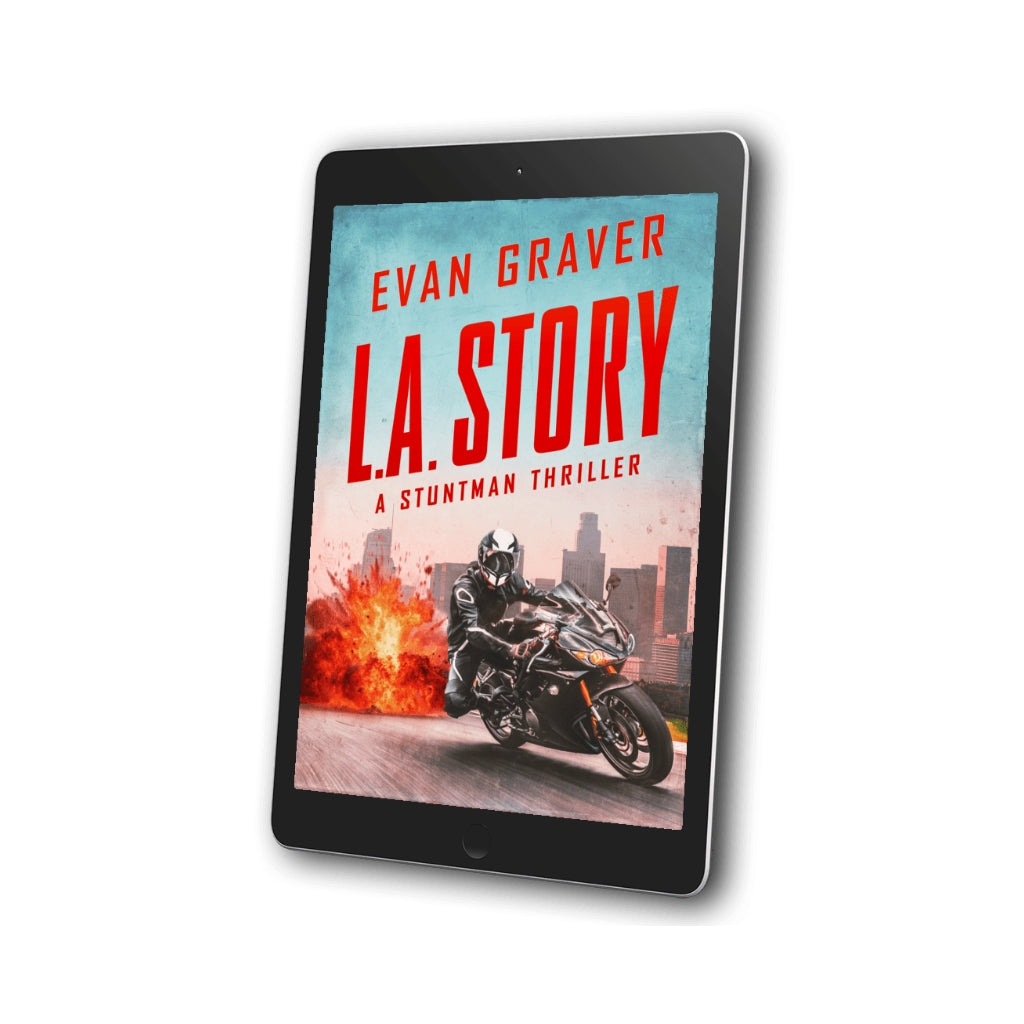 Evan Graver's 'L.A. Story' book cover displayed on a tablet.