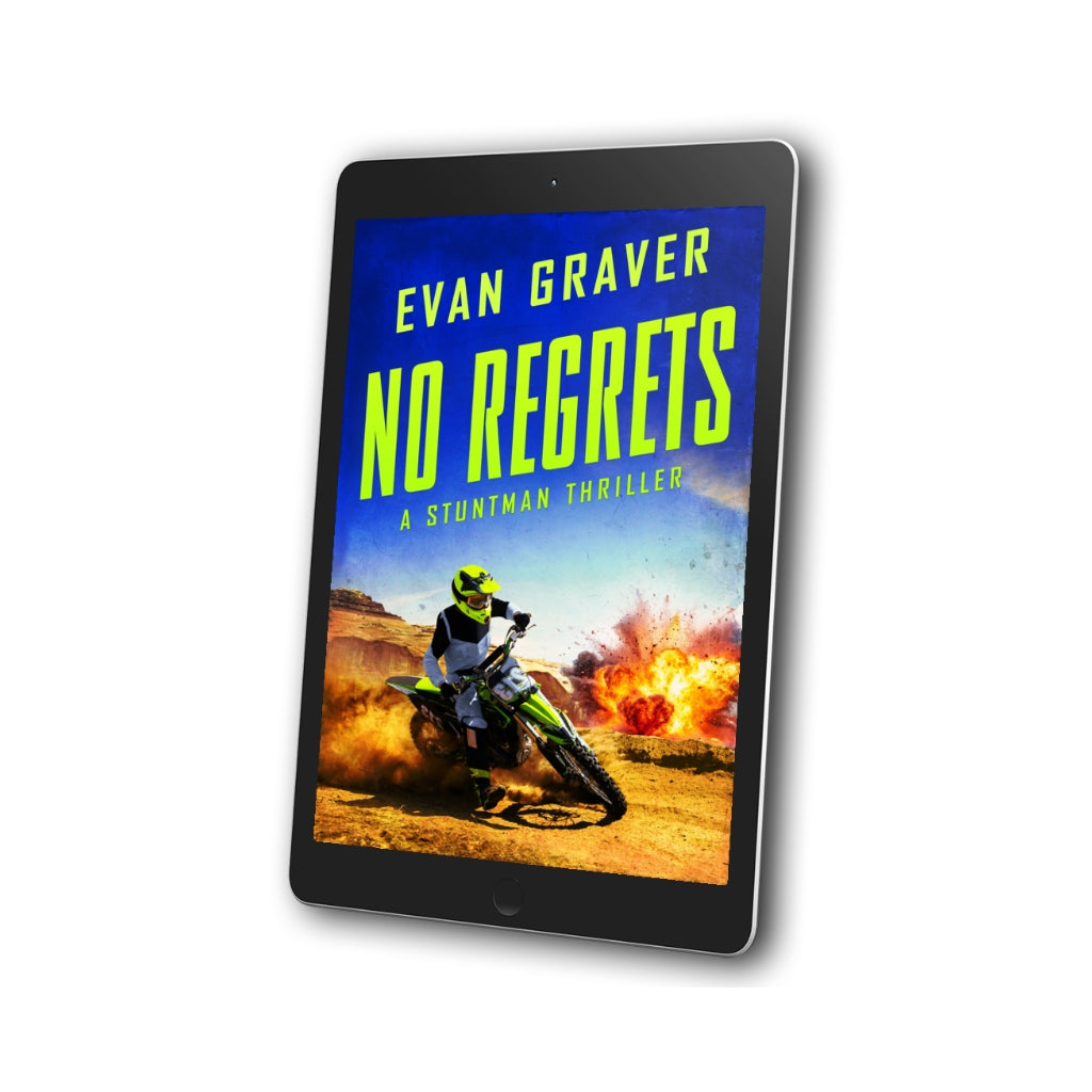 Ebook cover of 'No Regrets' by Evan Graver on a tablet screen