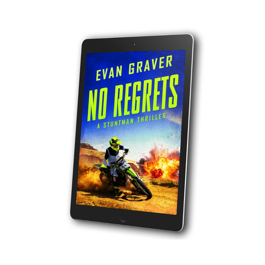 Ebook cover of 'No Regrets' by Evan Graver on a tablet screen