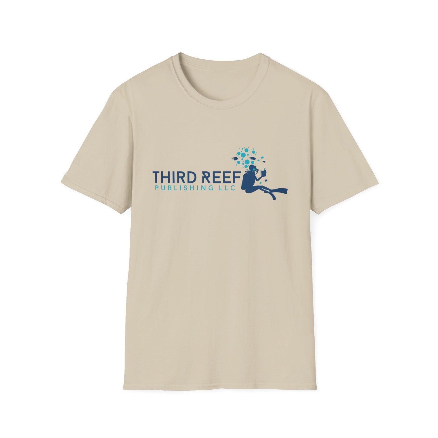 Beige t-shirt with 'Third Reef Publishing LLC' logo on a white background