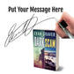 Book titled 'Dark Scam' by Evan Graver with a hand holding a pen and signature overlay.