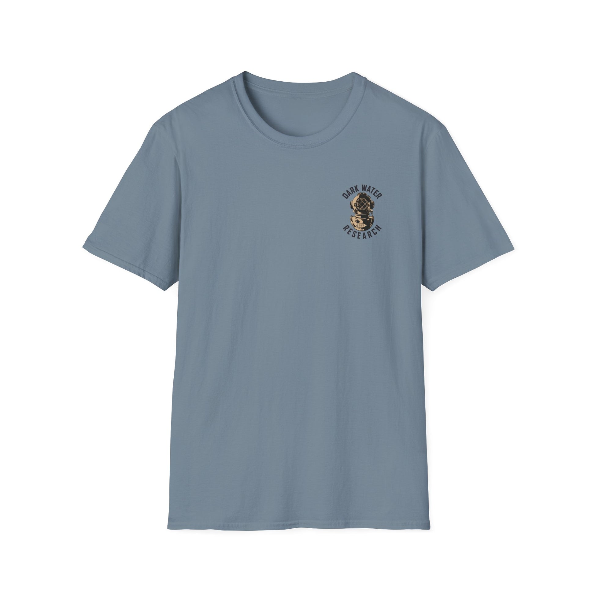front of t-shirt with Dark Water Research logo on left breast