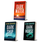 Three book covers of 'Dark Water', 'Dark Ship', and 'Dark Horse' by Evan Graver on a white background.