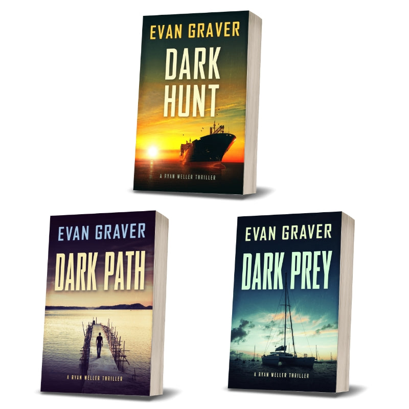 Three books by Evan Graver titled 'Dark Hunt', 'Dark Path', and 'Dark Prey' on a white background.