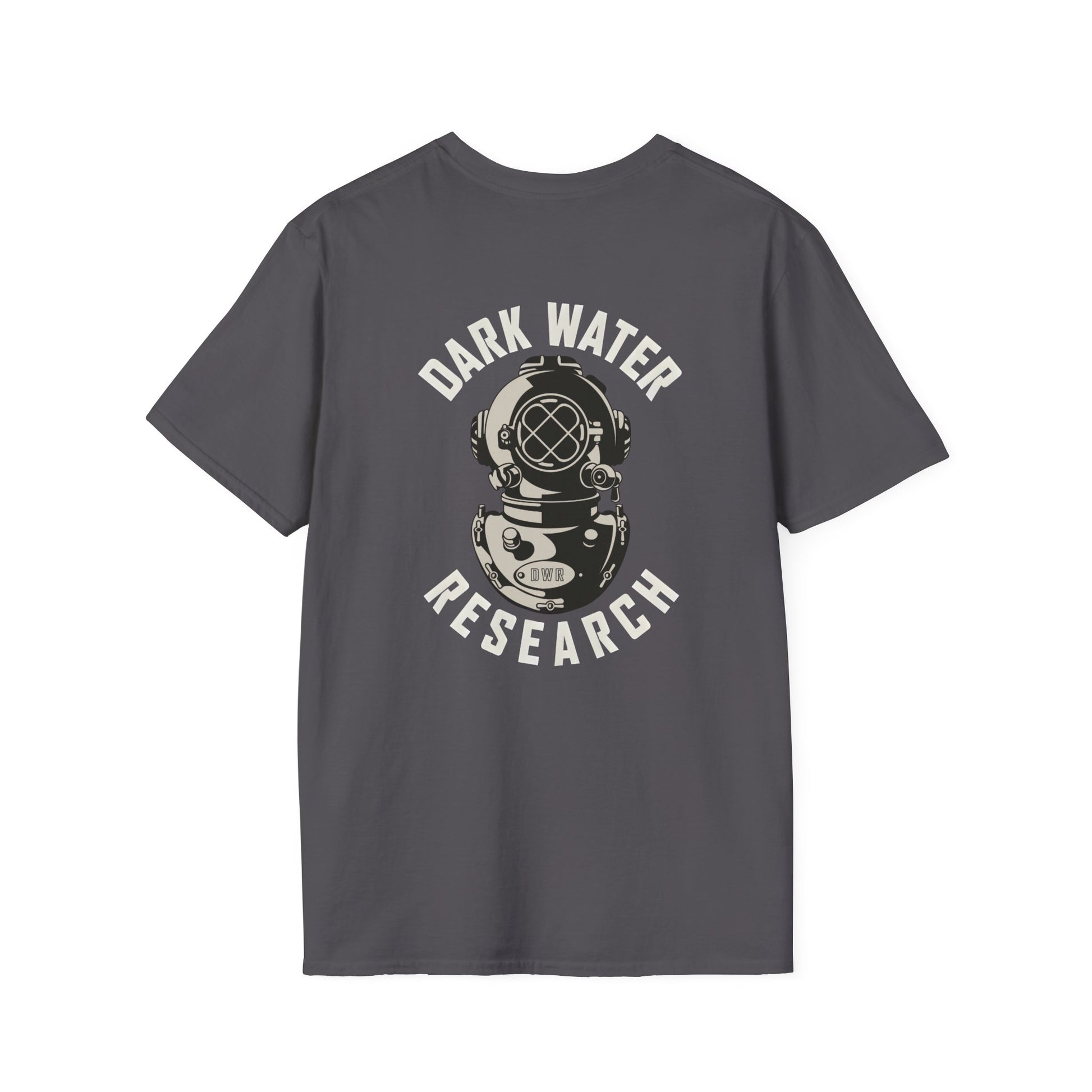 Gray t-shirt with 'Dark Water Research' graphic on a white background