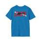 Blue t-shirt with a scuba diver graphic and 'DWR' text on the back against a white background