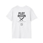 White t-shirt with black text and graphic on a white background