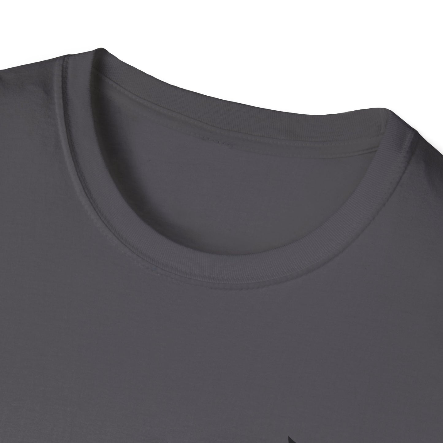 Close-up of a dark gray t-shirt with a collar