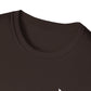Close-up of a brown t-shirt collar on a white background