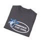 Folded gray t-shirt with blue shark graphic and 'Hammerhead Stunt School' text on a white background