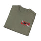 Folded olive green t-shirt with a 'Dive' logo on a white background