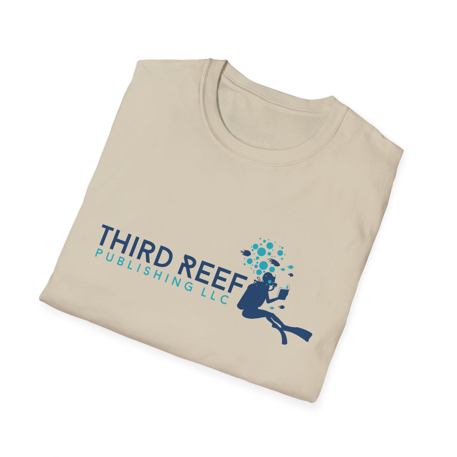 Beige t-shirt with Third Reef Publishing LLC logo on a white background