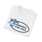 White t-shirt with a blue shark graphic and 'Hammerhead Stunt School' text on a white background