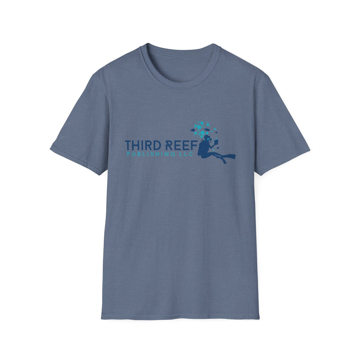 Blue t-shirt with 'Third Reef Publishing' logo on a white background