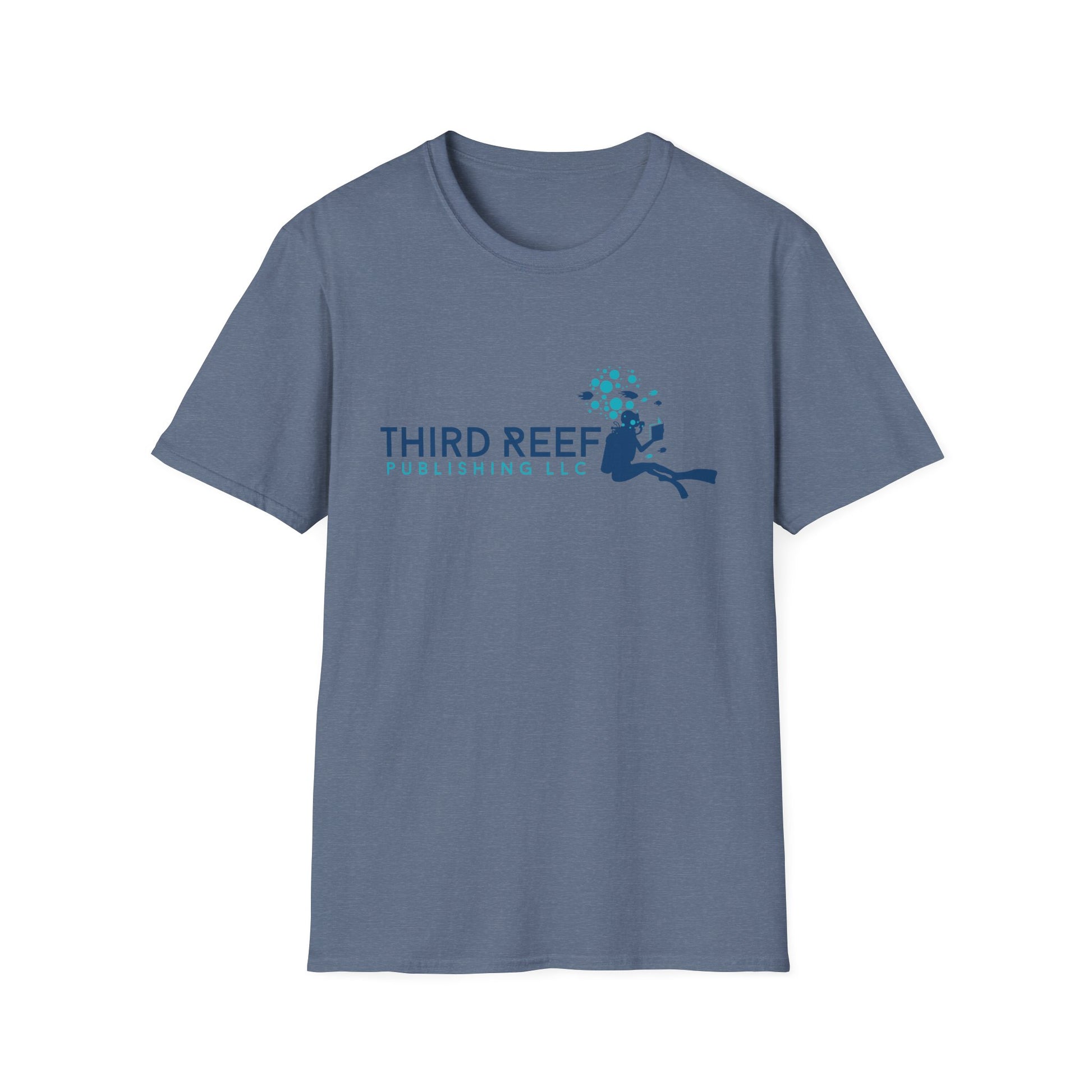 Blue t-shirt with 'Third Reef Publishing' logo on a white background