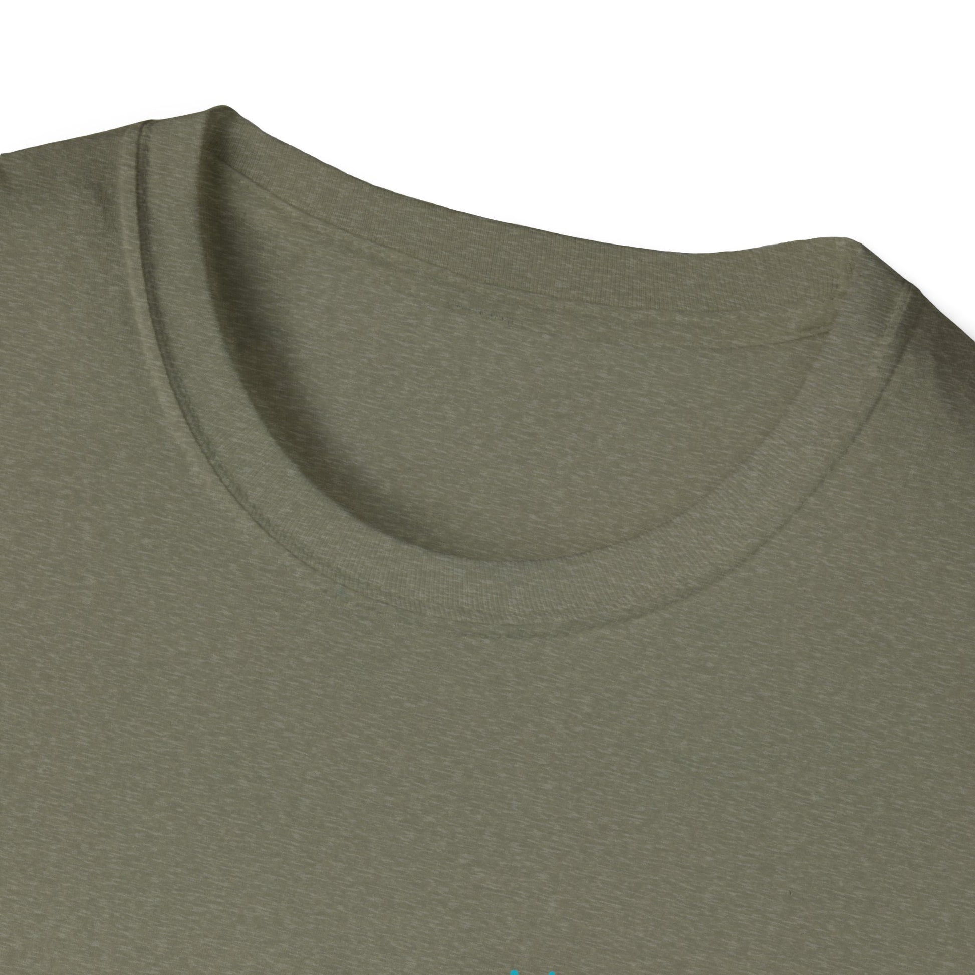 Close-up of a green t-shirt with a focus on the neckline.