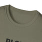 Close-up of a green t-shirt with text on a white background
