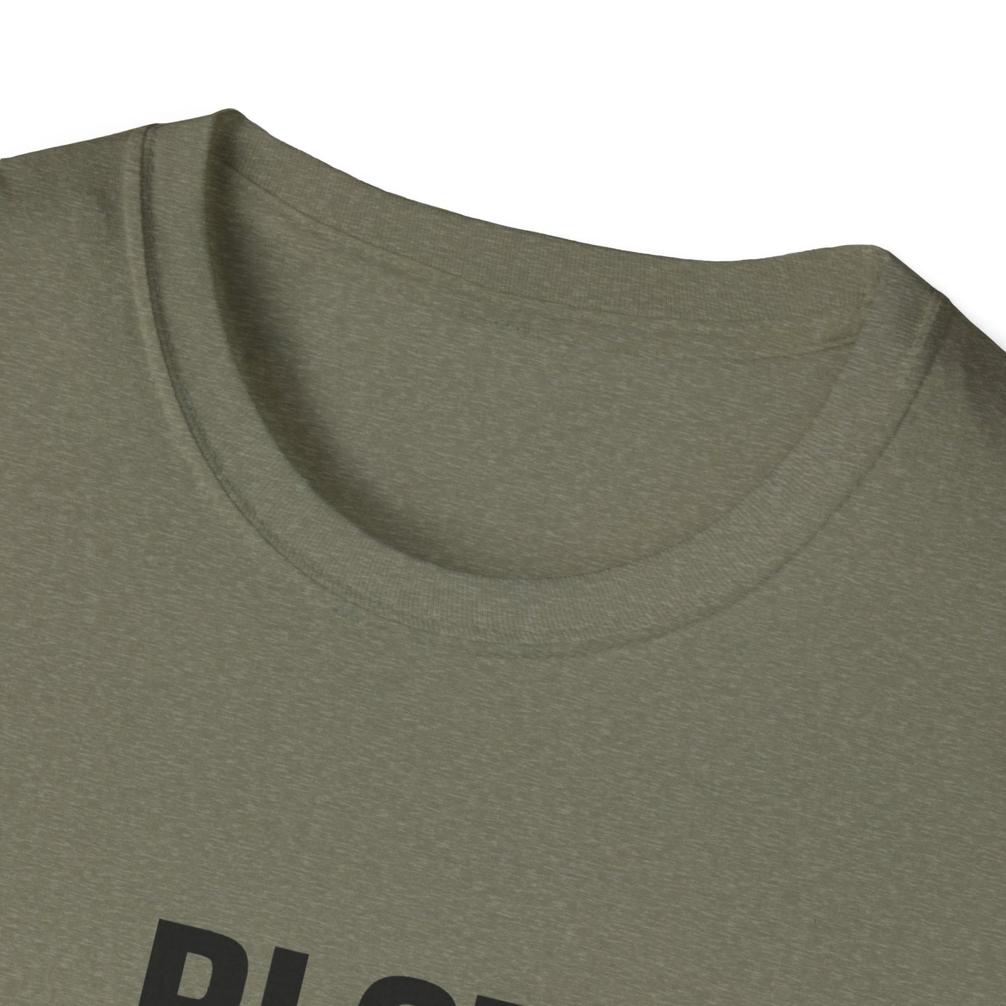 Close-up of a green t-shirt with text on a white background
