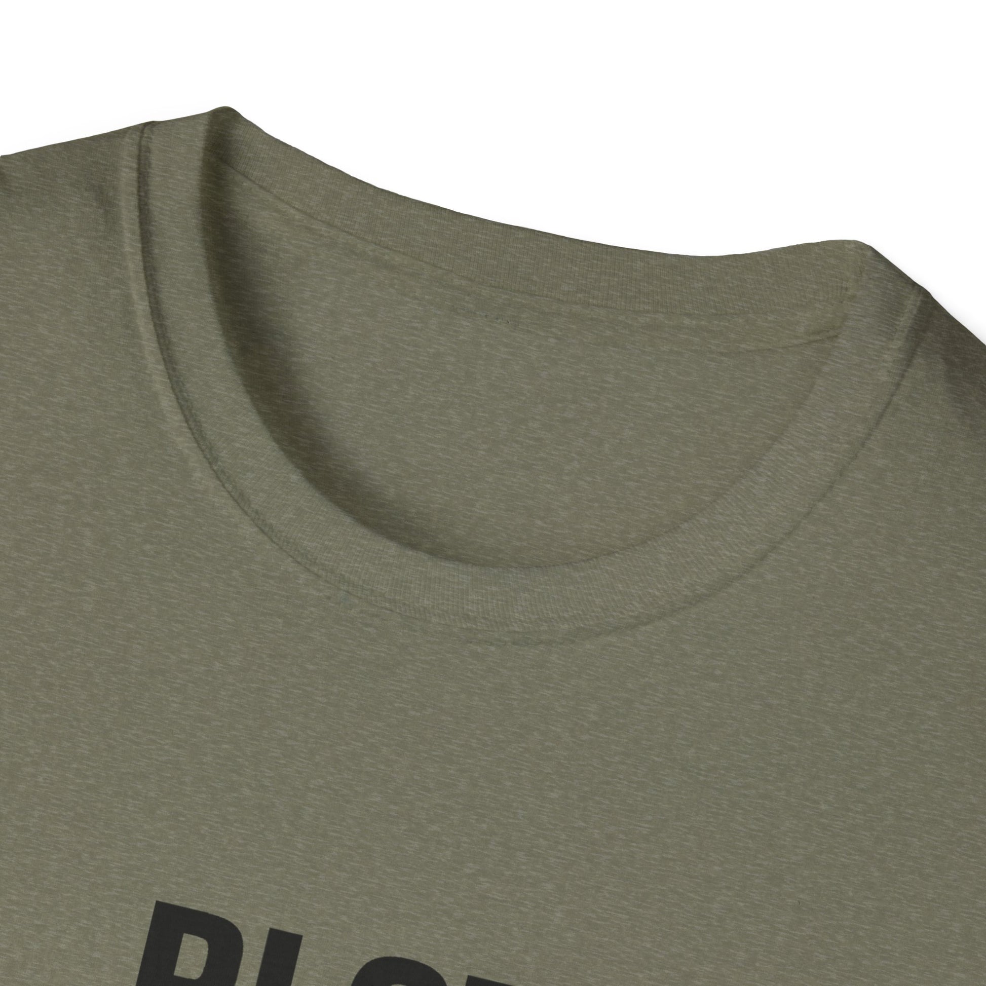 Close-up of a green t-shirt with text on a white background