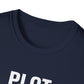 Navy blue t-shirt with 'PILOT' text on a white background