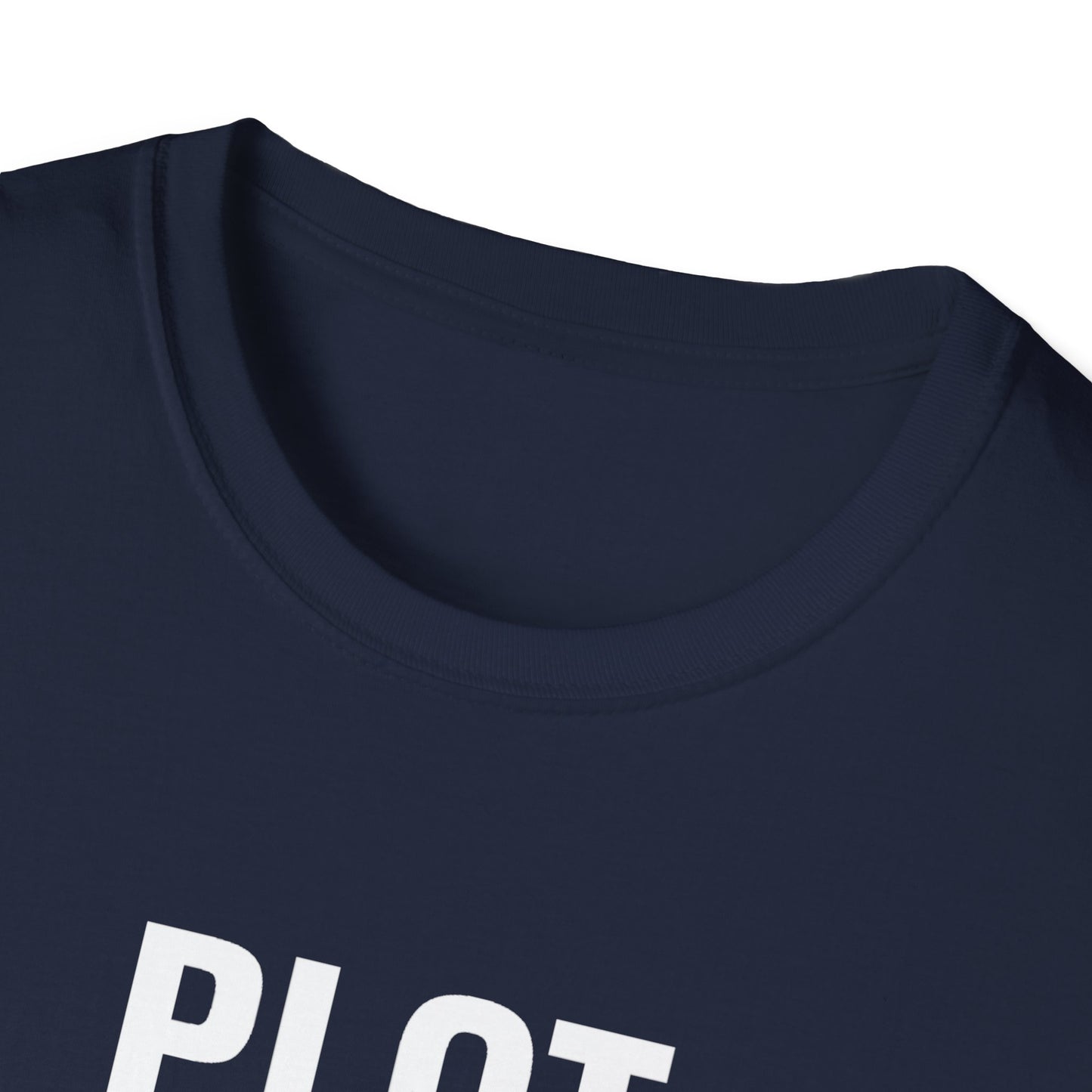 Navy blue t-shirt with 'PILOT' text on a white background