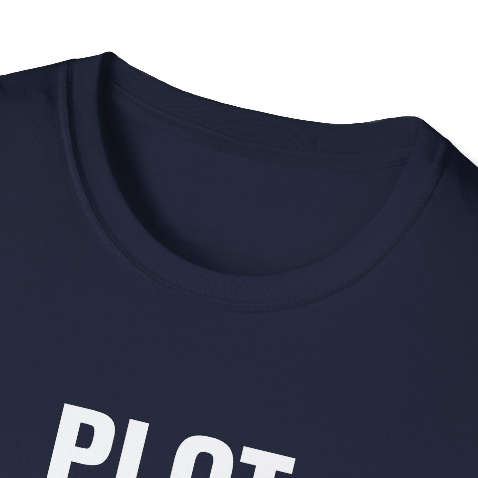 Navy blue t-shirt with 'PILOT' text on a white background