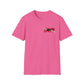 Pink t-shirt with a logo on a white background
