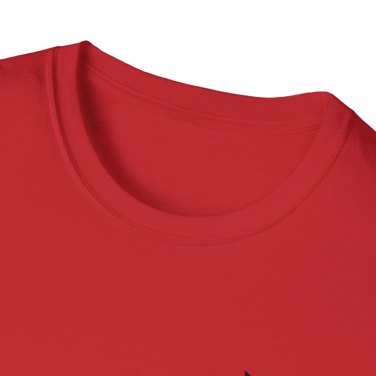 Close-up of a red shirt with a focus on the neckline.