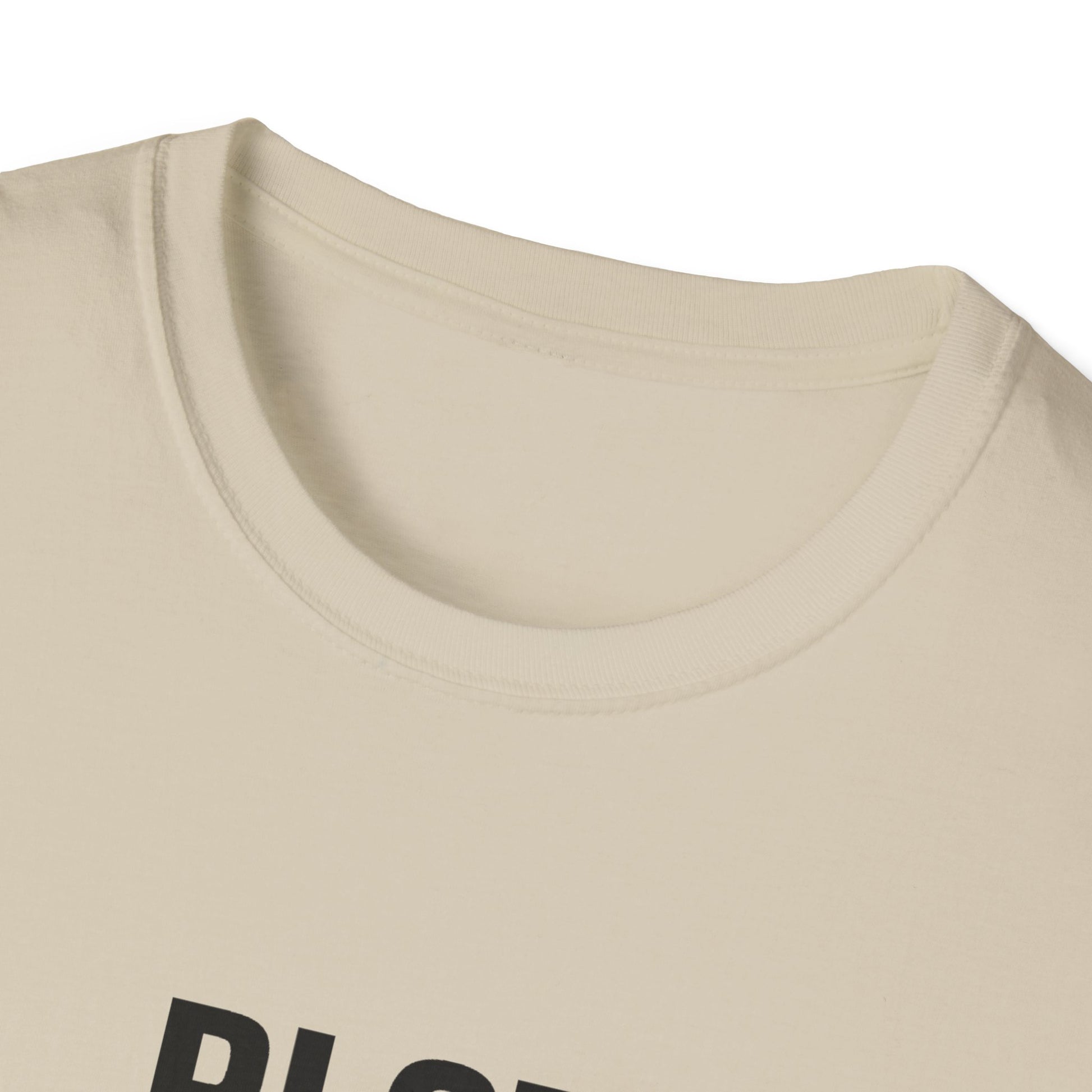 Close-up of a beige tank top with text on a white background