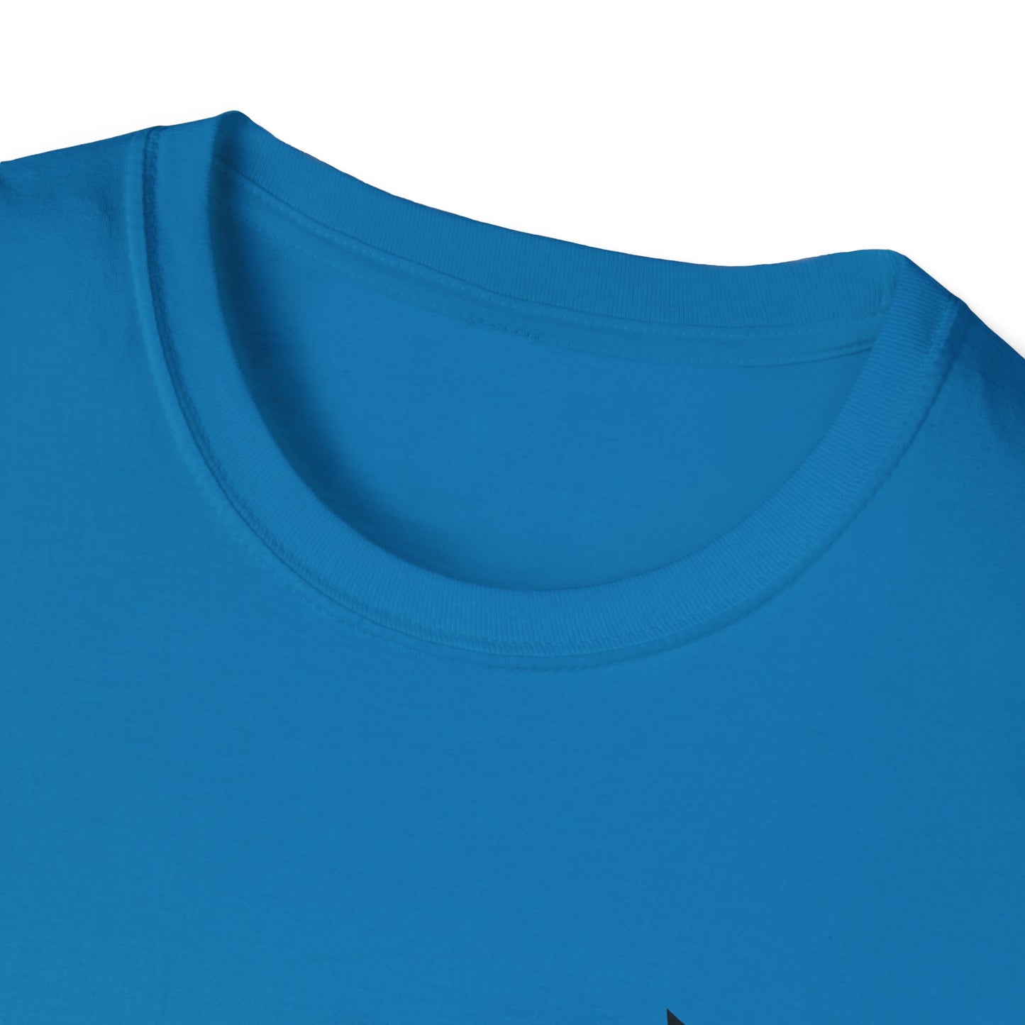 Close-up of a blue shirt with a focus on the neckline.