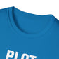Close-up of a blue shirt with 'PILOT' text on a white background