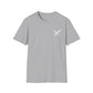 Gray t-shirt with a white logo on a white background