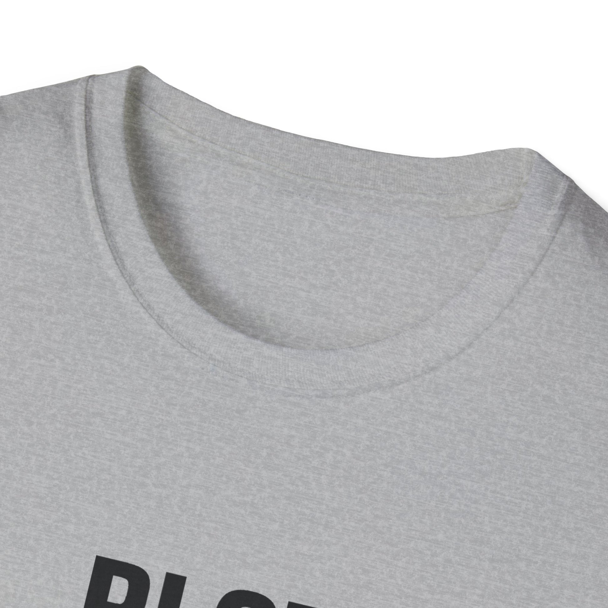 Gray t-shirt with 'BLOOM' text on a white background