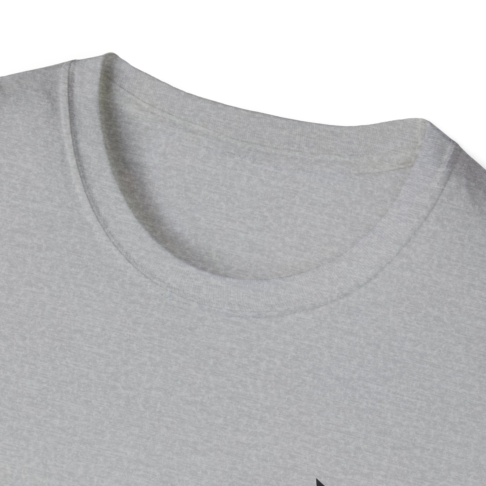 Close-up of a gray t-shirt collar on a white background