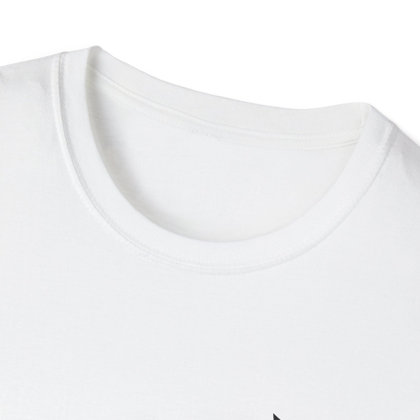 Close-up of a white t-shirt collar on a white background