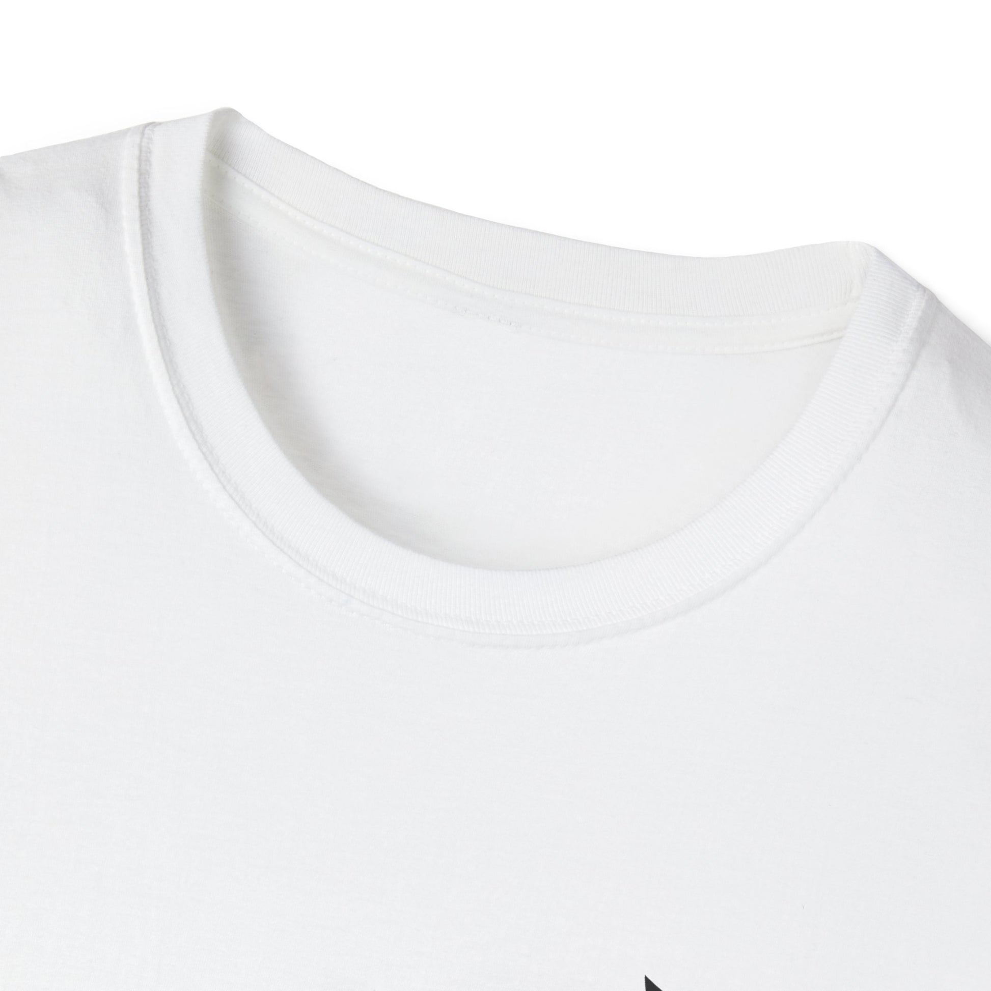 Close-up of a white t-shirt collar on a white background