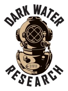 Dark Water Research logo. A brass diver helmet surrounded by the words Dark Water Research
